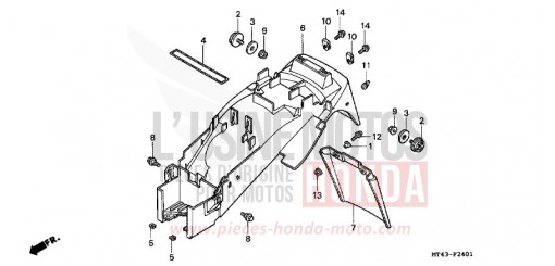 GARDE-BOUE ARRIERE (VFR750FR/FS/FT/FV) VFR750FV de 1997